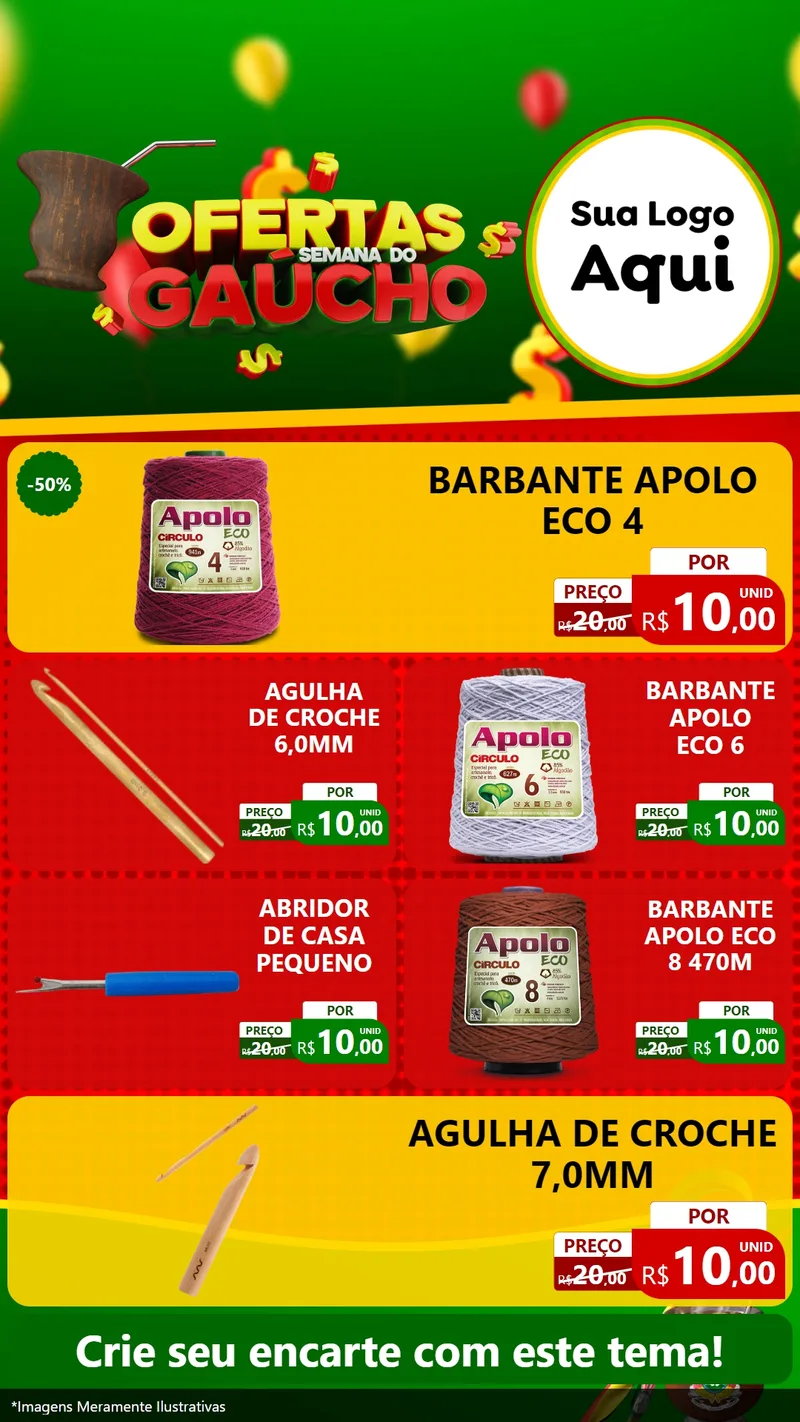 Modelo de TV para TV Vertical com o tema Ofertas Semana Do Gaúcho para Armarinho e Aviamentos