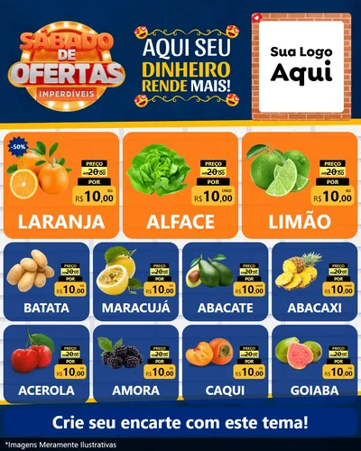 Modelo de Rede Social para Feed Instagram com o tema Sábado de Ofertas Imperdíveis para Hortifrúti