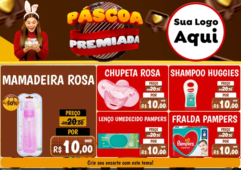 Modelo de Encarte para Encarte A4 Horizontal com o tema Páscoa Premiada para Bebês
