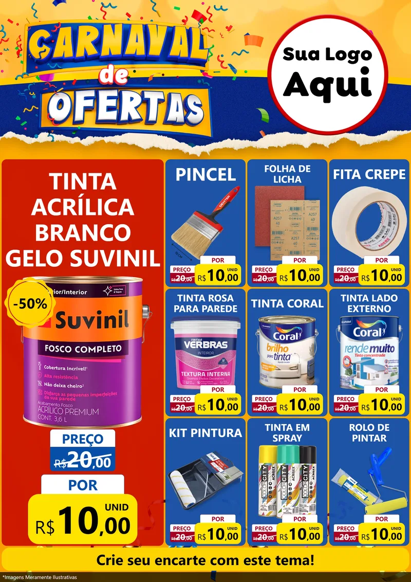 Modelo de Encarte para Encarte A4 Vertical com o tema Carnaval de Ofertas para Tintas e Ferramentas
