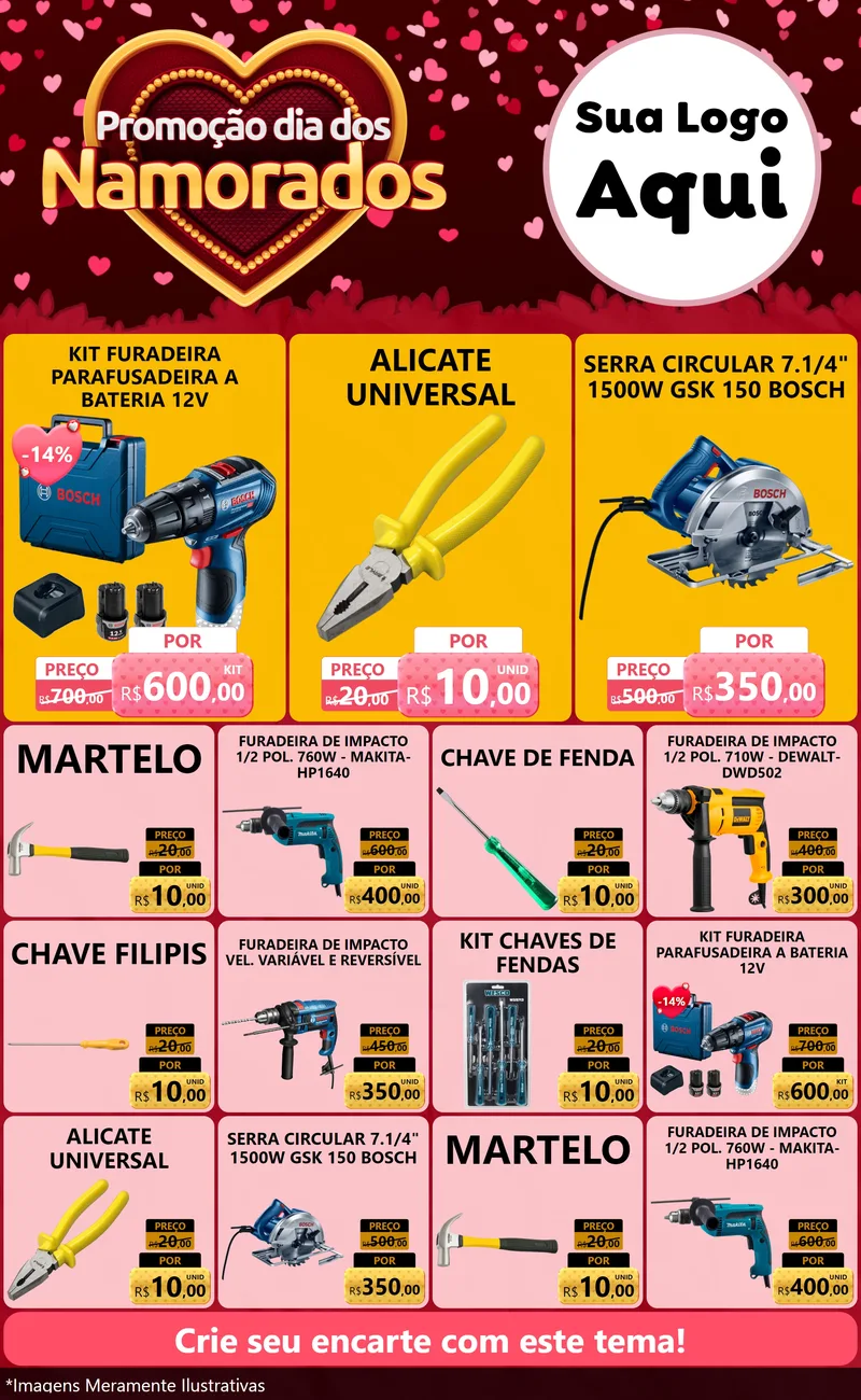 Modelo de Encarte para Encarte Grande com o tema Promoção Dia Dos Namorados para Maquinas e Ferramentas