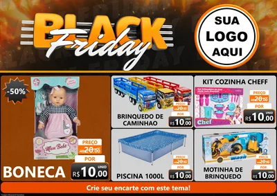 Modelo de Encarte para Encarte A4 Horizontal com o tema Black Friday para Brinquedos