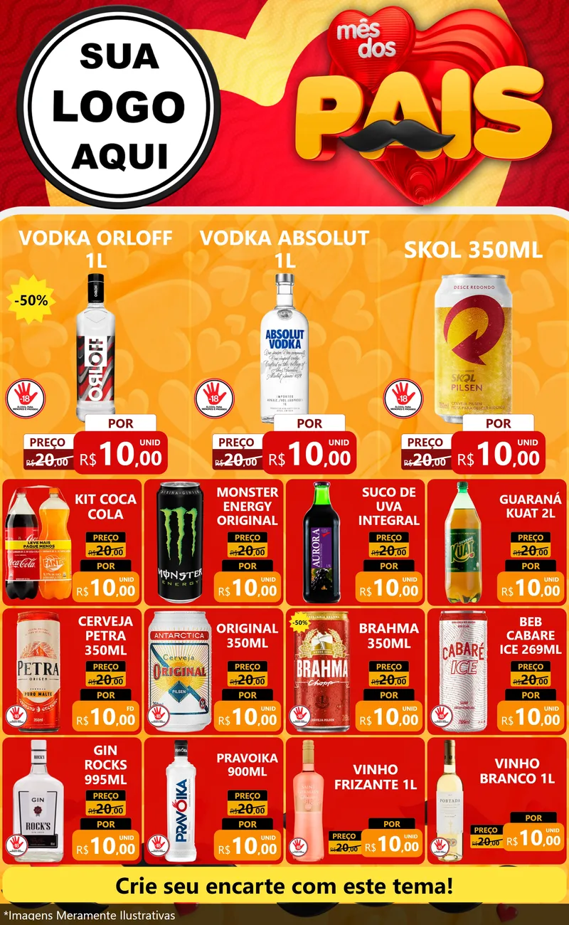 Modelo de Encarte para Encarte Grande com o tema Mês Dos Pais para Distribuidora de bebidas