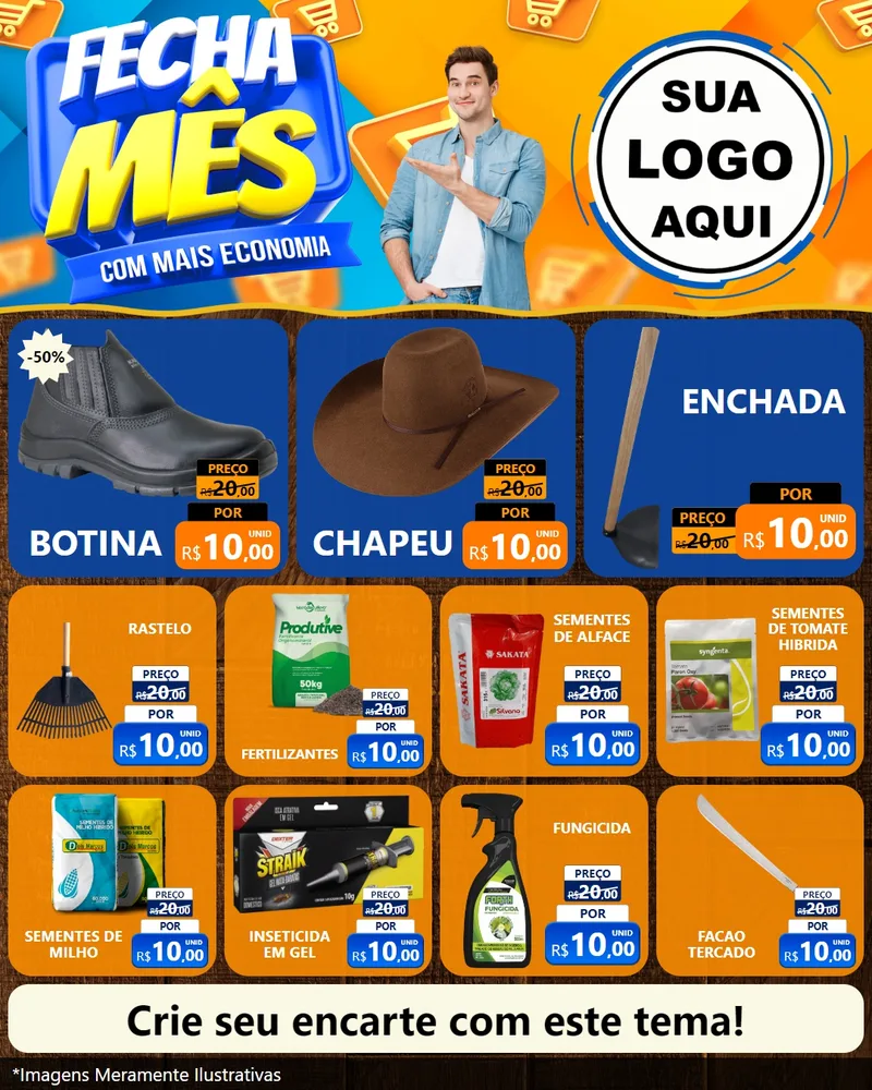 Modelo de Rede Social para Feed Instagram com o tema Fecha Mês Com Mais Economia para Agropecuária