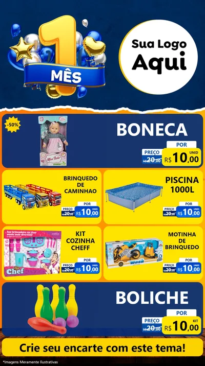 Modelo de TV para TV Vertical com o tema Um Mês de Aniversário para Brinquedos