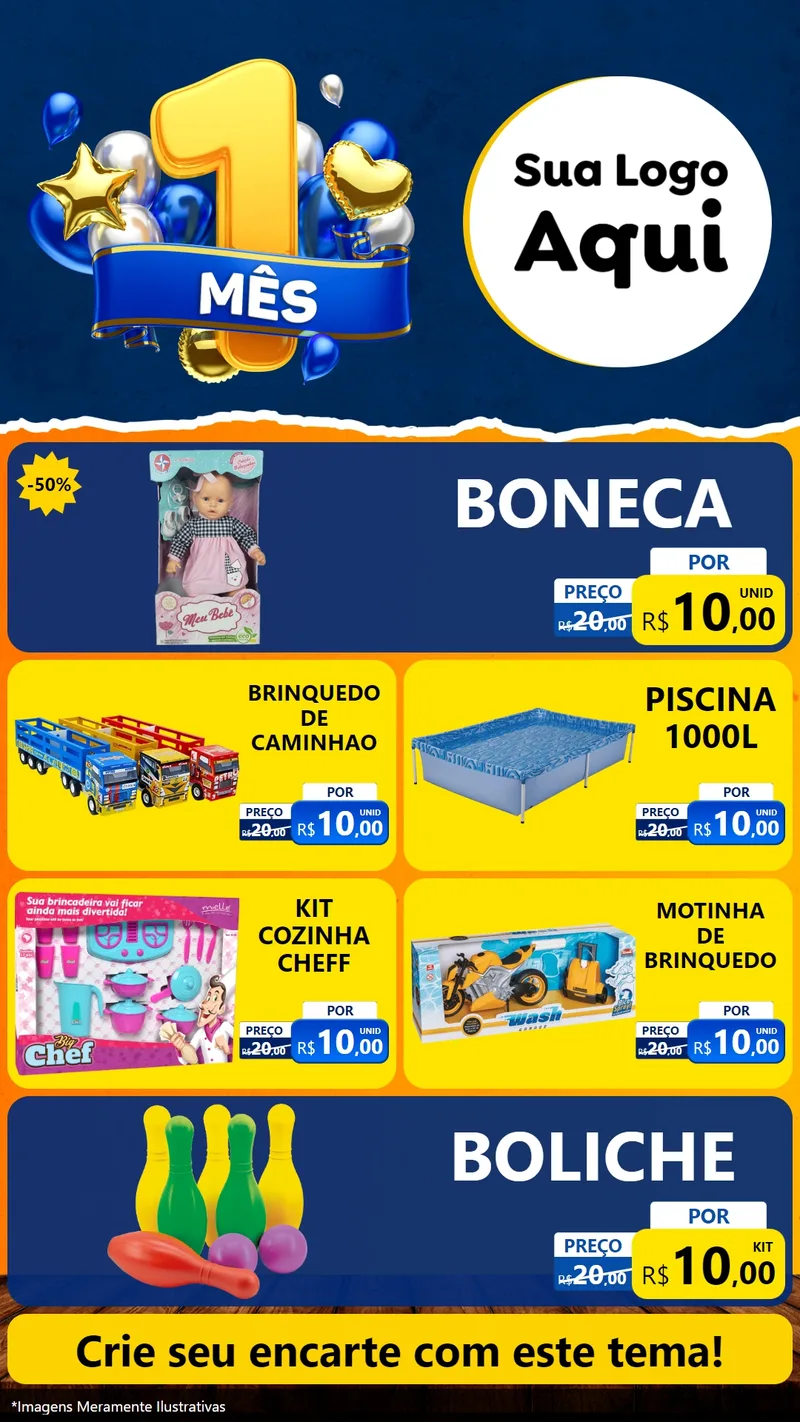 Modelo de TV para TV Vertical com o tema Um Mês de Aniversário para Brinquedos