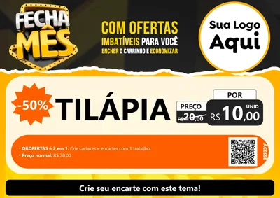 Modelo de Cartaz para Cartaz A4 Horizontal com o tema Fecha Mês para Peixaria