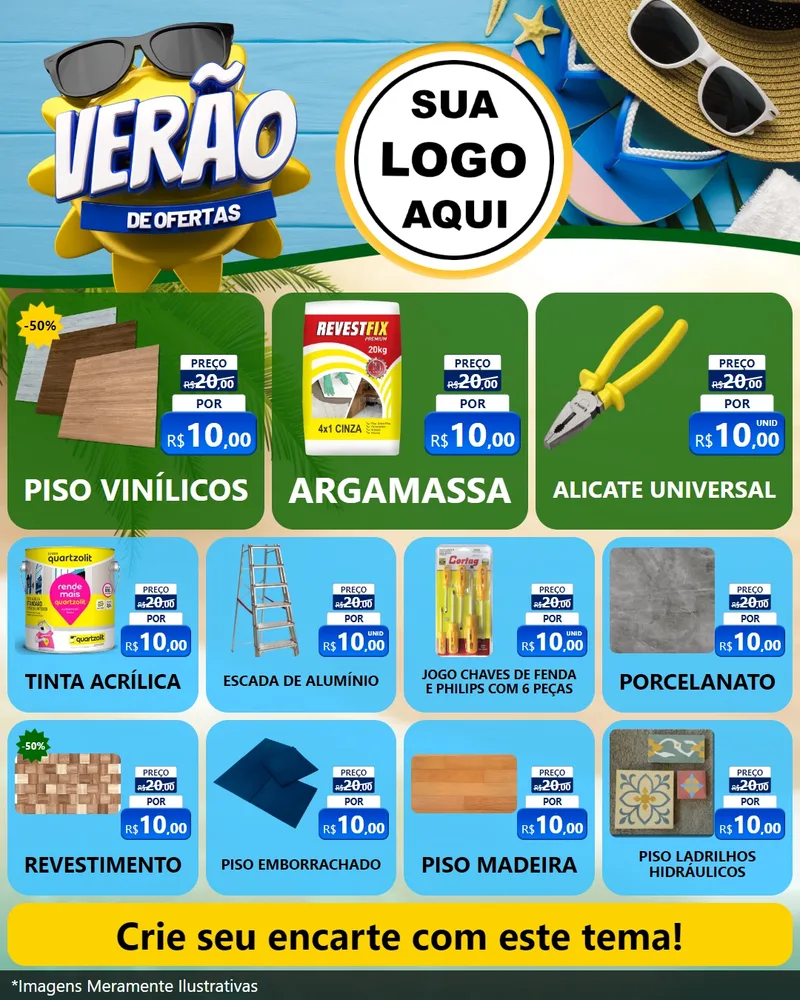 Modelo de Rede Social para Feed Instagram com o tema Verão de Ofertas para Material para Construção