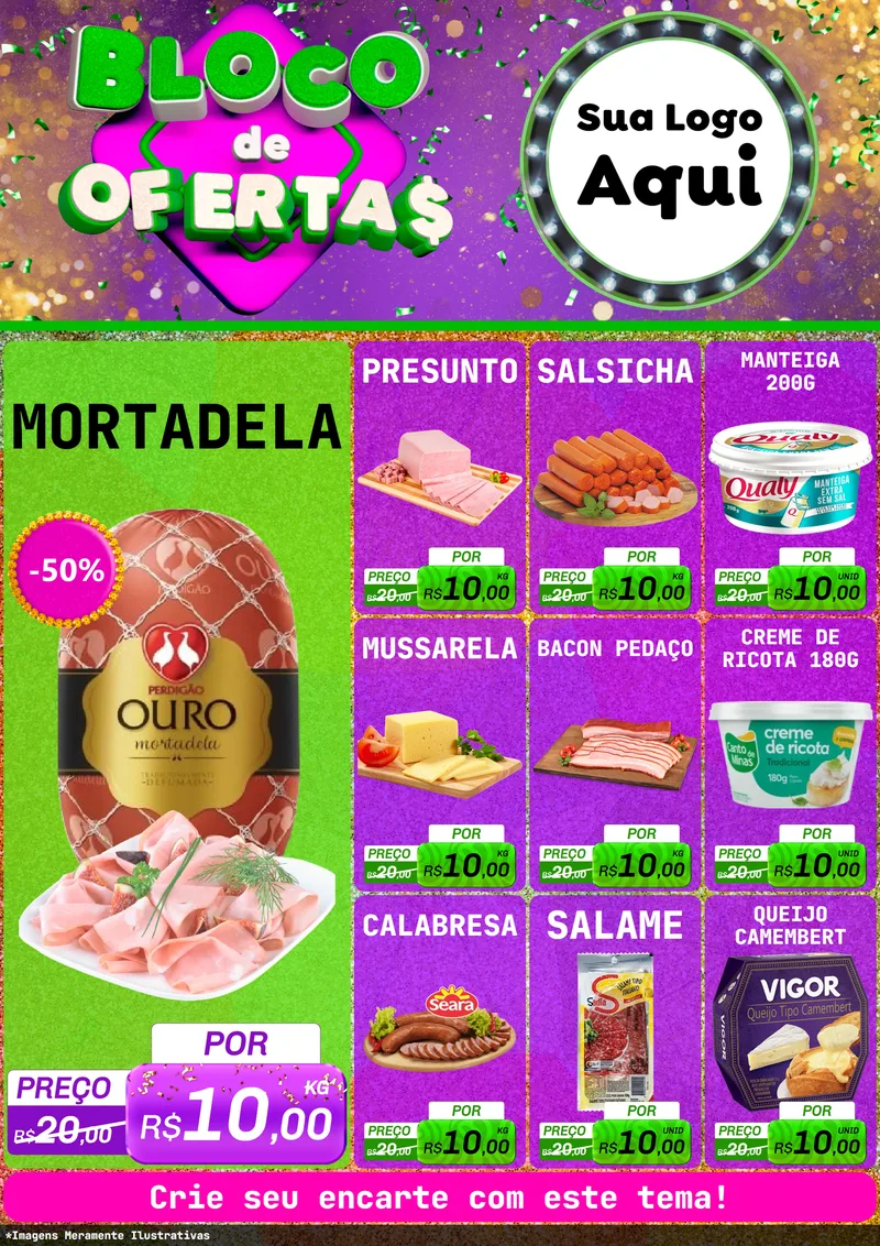 Modelo de Encarte para Encarte A4 Vertical com o tema Bloco de Ofertas para Frios e Laticínios