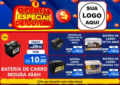 Modelo de Encarte para Encarte A4 Horizontal com o tema Ofertas Especiais de Outubro para Baterias Elétricas