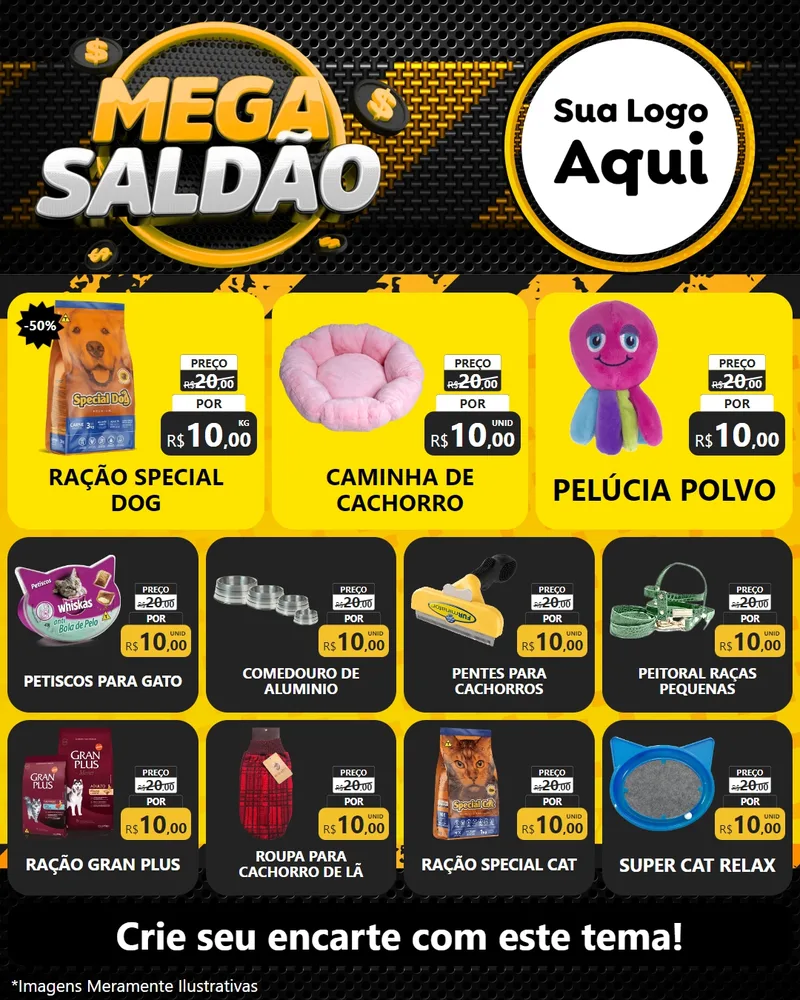 Modelo de Rede Social para Feed Instagram com o tema Mega Saldão para Pet Shop