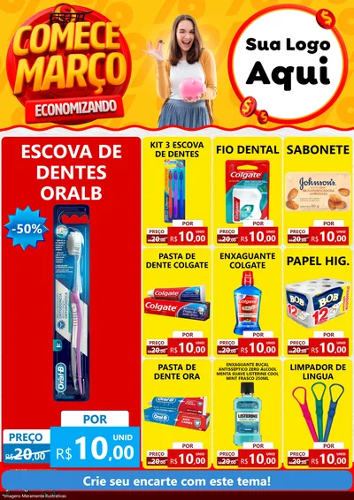 Modelo de Encarte para Encarte A4 Vertical com o tema Comece Março Economizando para Higiene Pessoal