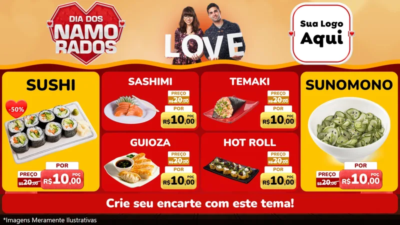Modelo de TV para TV Horizontal com o tema Dia dos Namorados para Comida japonesa