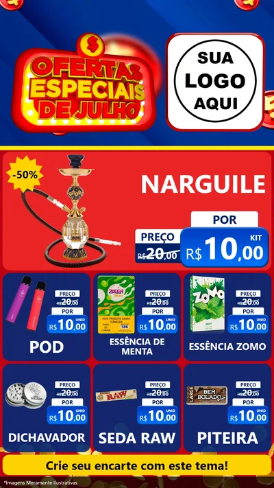 Modelo de Rede Social para Stories com o tema Ofertas Especiais de Julho para Tabacaria