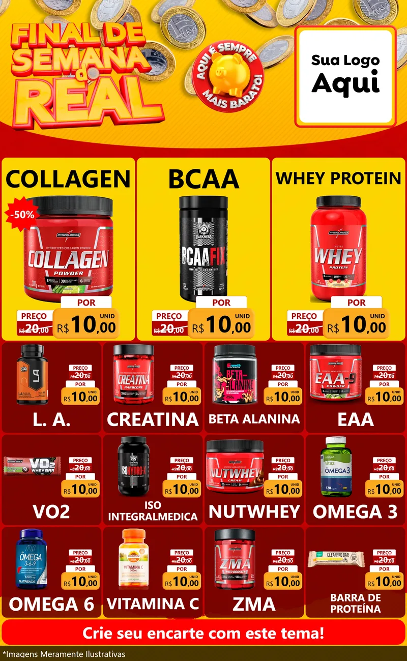 Modelo de Encarte para Encarte Grande com o tema Final de Semana do Real para Suplementos alimentares
