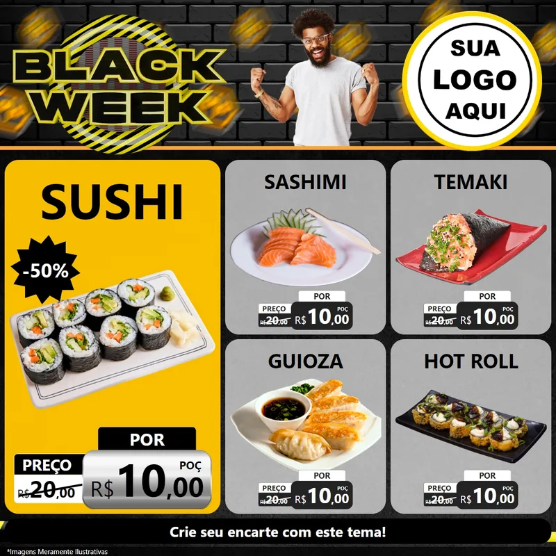 Modelo de Rede Social para Feed Facebook com o tema Black Week para Comida japonesa