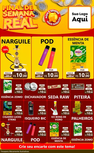 Modelo de Encarte para Encarte Grande com o tema Final de Semana do Real para Tabacaria