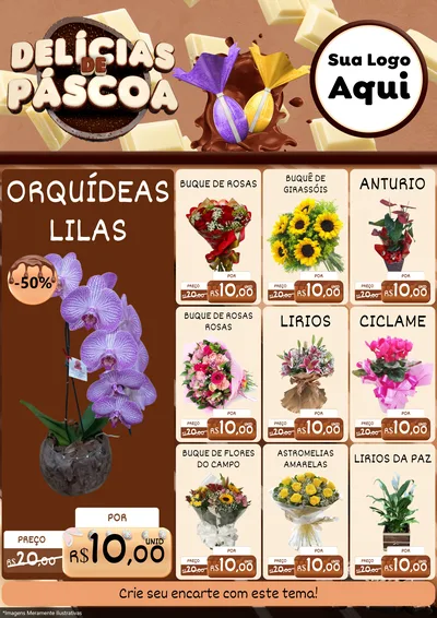 Modelo de Encarte para Encarte A4 Vertical com o tema Delícias de Páscoa para Floricultura e jardim