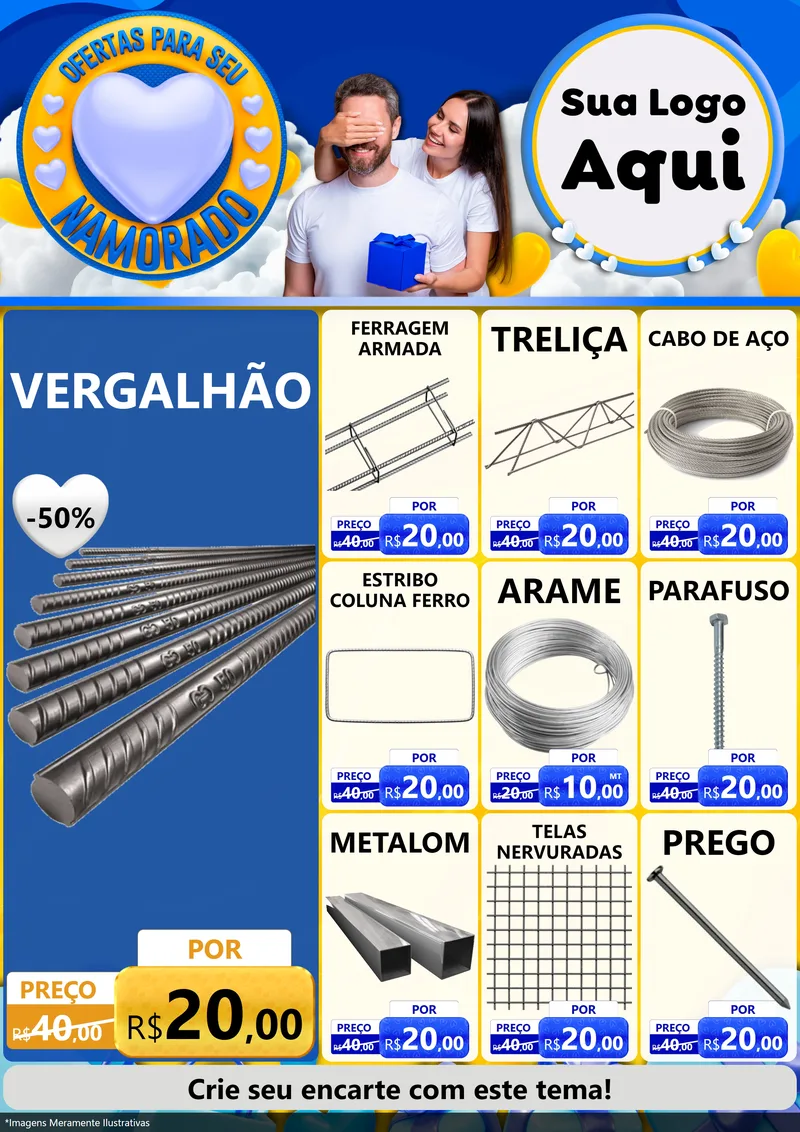 Modelo de Encarte para Encarte A4 Vertical com o tema Ofertas Para Seu Namorado para Ferragens