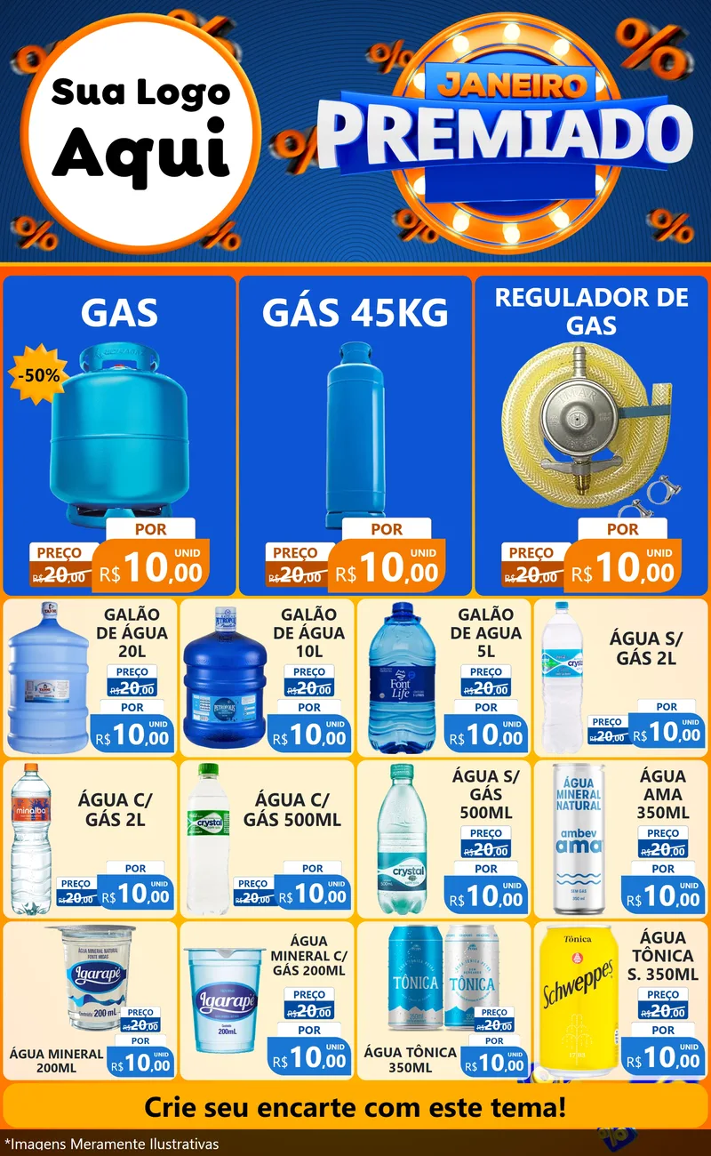 Modelo de Encarte para Encarte Grande com o tema Janeiro Premiado para Água e gás