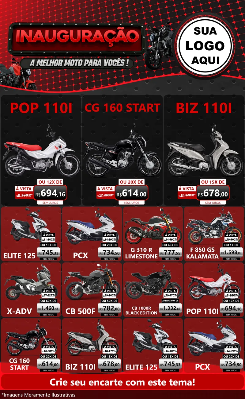 Modelo de Encarte para Encarte Grande com o tema Inauguração - A Melhor Moto Para Vocês! para Concessionaria de Motos