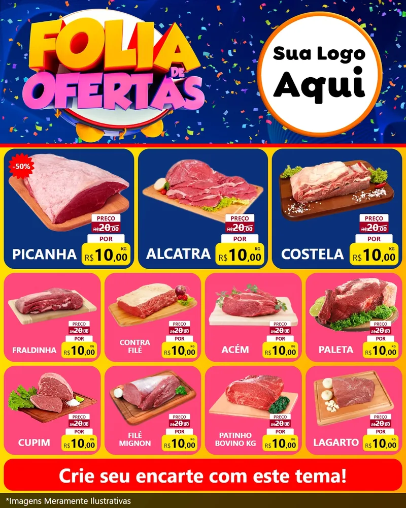 Modelo de Rede Social para Feed Instagram com o tema Folia de Ofertas para Açougue