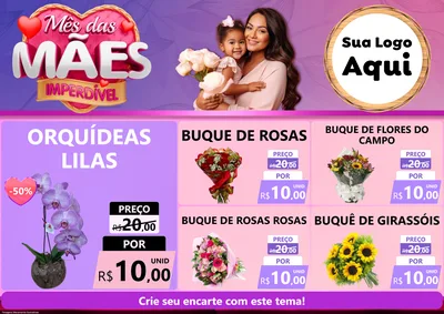 Modelo de Encarte para Encarte A4 Horizontal com o tema Mês das Mães Imperdível para Floricultura e jardim