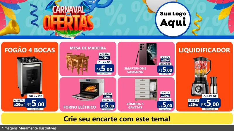 Modelo de TV para TV Horizontal com o tema Carnaval de Ofertas para Móveis e Eletro