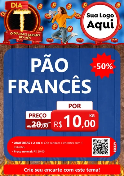 Modelo de Cartaz para Cartaz A4 Vertical com o tema Dia T - O Dia Mais Barato Do Mês para Padaria