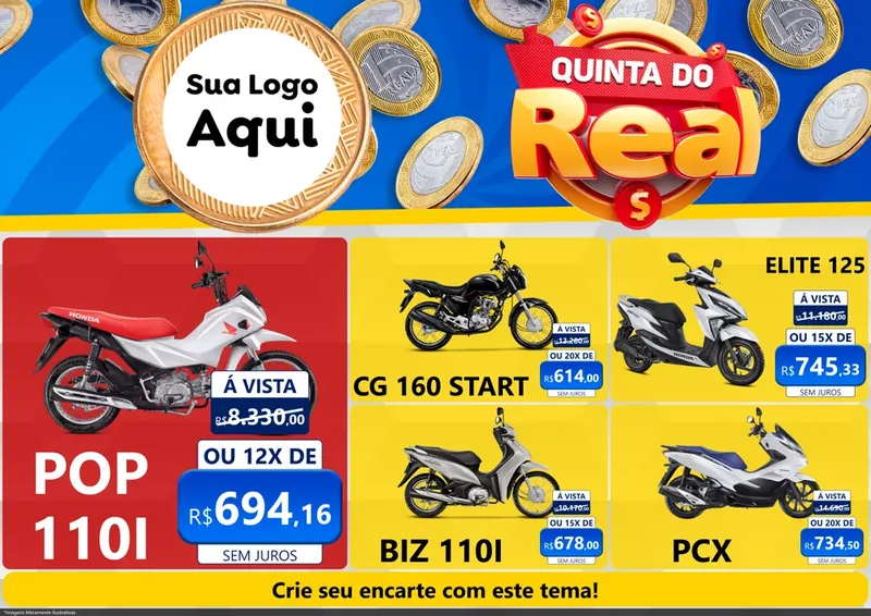 Modelo de Encarte para Encarte A4 Horizontal com o tema Quinta do Real para Concessionaria de Motos