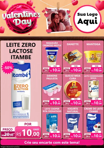 Modelo de Encarte para Encarte A4 Vertical com o tema Valentine's Day para Frios e Laticínios
