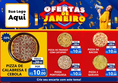 Modelo de Encarte para Encarte A4 Horizontal com o tema Ofertas de Janeiro para Pizzaria