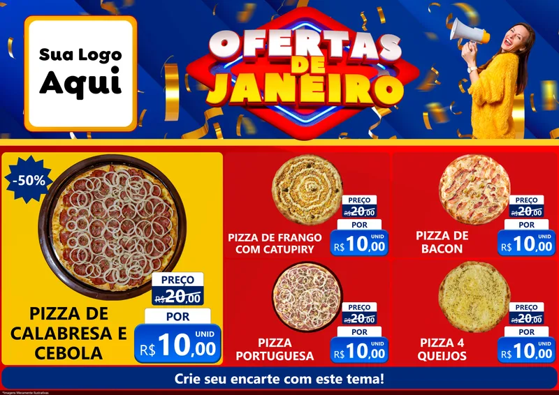 Modelo de Encarte para Encarte A4 Horizontal com o tema Ofertas de Janeiro para Pizzaria