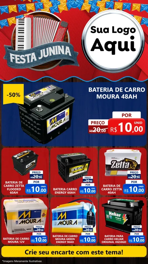 Modelo de Rede Social para Stories com o tema Festa Junina para Baterias Elétricas