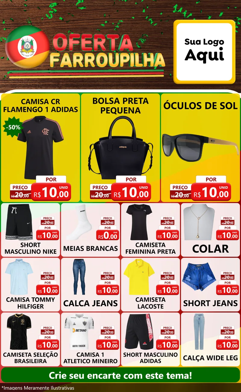 Modelo de Encarte para Encarte Grande com o tema Oferta Farroupilha para Roupas e acessórios