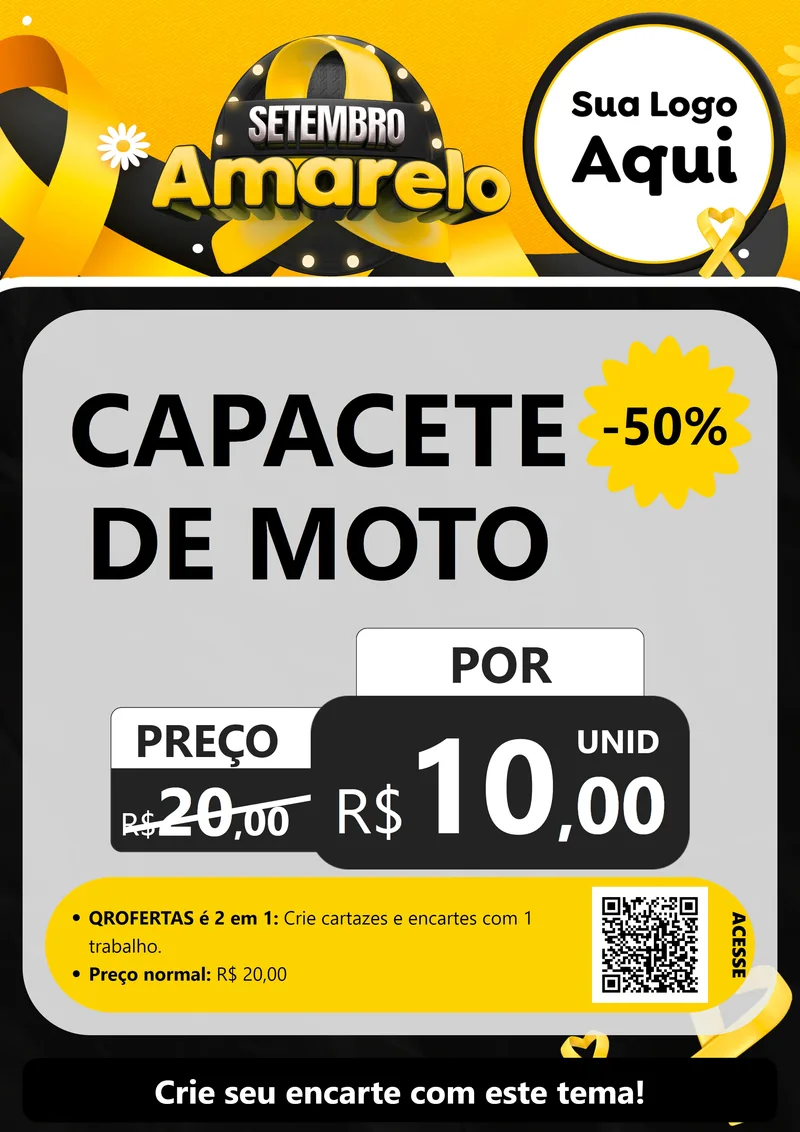 Modelo de Cartaz para Cartaz A4 Vertical com o tema Setembro Amarelo para Moto peças