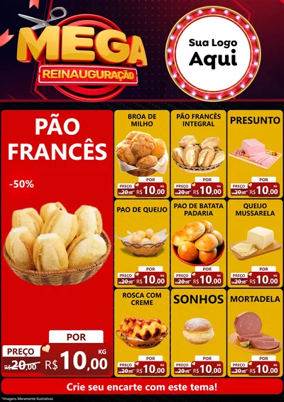 Modelo de Encarte para Encarte A4 Vertical com o tema Mega Reinauguração para Padaria