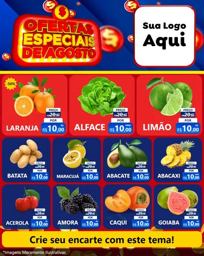 Modelo de Rede Social para Feed Instagram com o tema Ofertas Especiais de Agosto para Hortifrúti