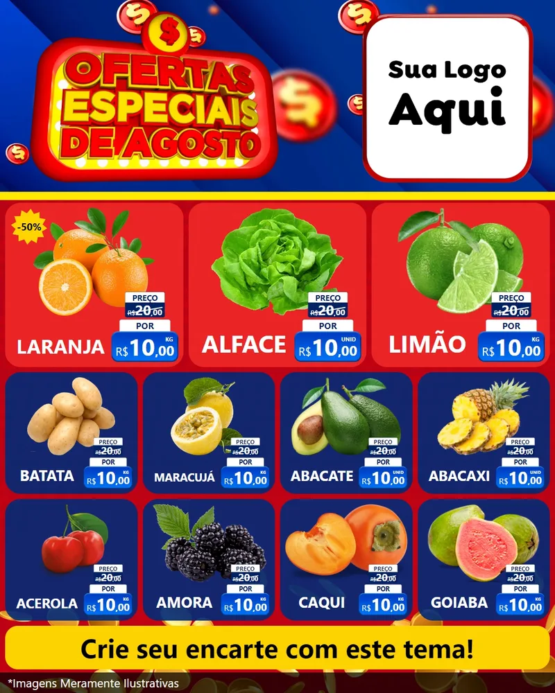 Modelo de Rede Social para Feed Instagram com o tema Ofertas Especiais de Agosto para Hortifrúti