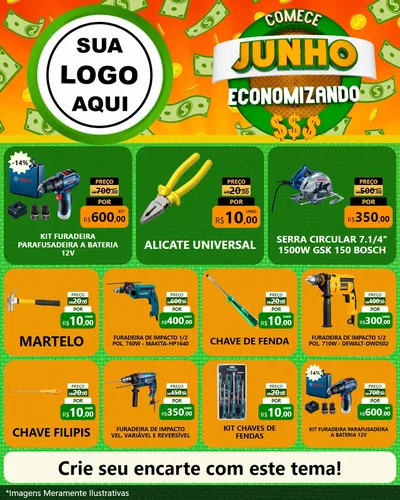 Modelo de Rede Social para Feed Instagram com o tema Comece Junho Economizando para Maquinas e Ferramentas