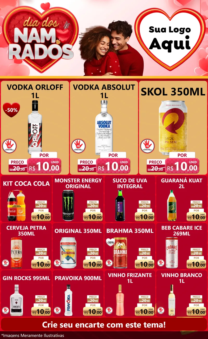Modelo de Encarte para Encarte Grande com o tema Dia dos Namorados para Distribuidora de bebidas