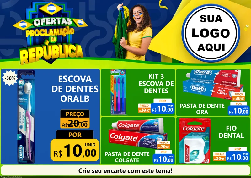Modelo de Encarte para Encarte A4 Horizontal com o tema Ofertas Proclamação da República para Higiene Pessoal