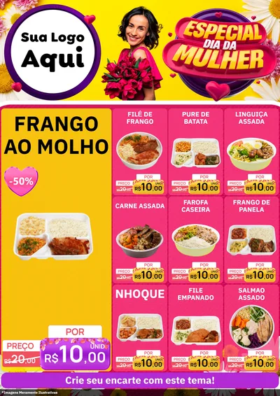Modelo de Encarte para Encarte A4 Vertical com o tema Especial Dia da Mulher para Restaurante