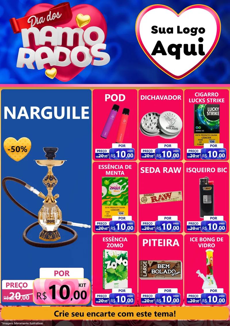 Modelo de Encarte para Encarte A4 Vertical com o tema Dia dos namorados para Tabacaria