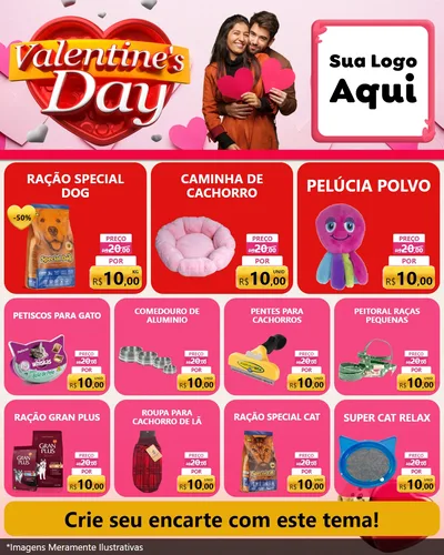 Modelo de Rede Social para Feed Instagram com o tema Valentine's Day para Pet Shop
