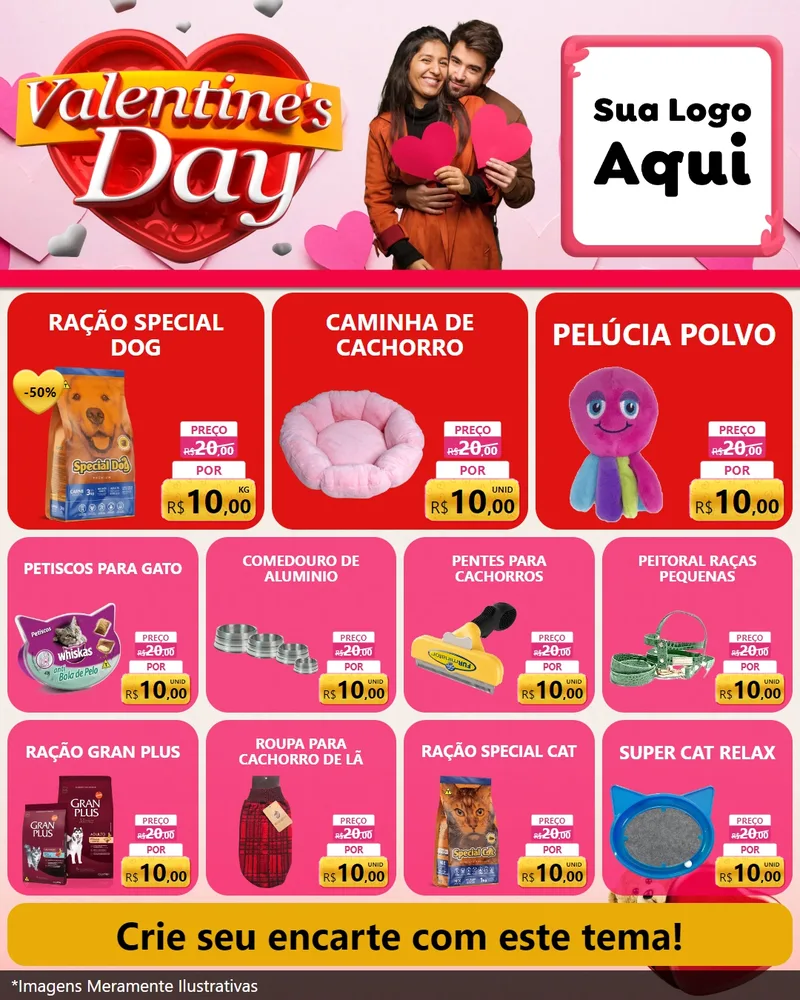 Modelo de Rede Social para Feed Instagram com o tema Valentine's Day para Pet Shop