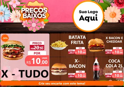 Modelo de Encarte para Encarte A4 Horizontal com o tema Primavera de Preços Baixos para Hamburgueria
