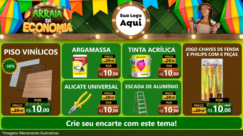 Modelo de TV para TV Horizontal com o tema Arraiá de Economia para Material para Construção