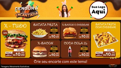 Modelo de TV para TV Horizontal com o tema Cenoura Encantada - Páscoa para Hamburgueria