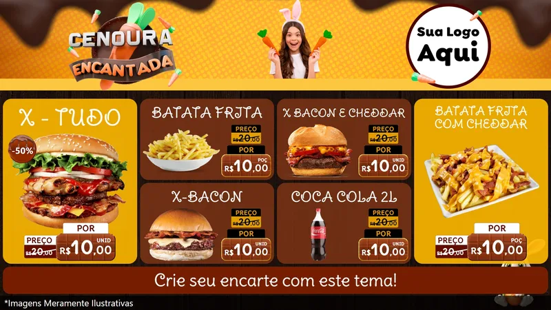 Modelo de TV para TV Horizontal com o tema Cenoura Encantada - Páscoa para Hamburgueria
